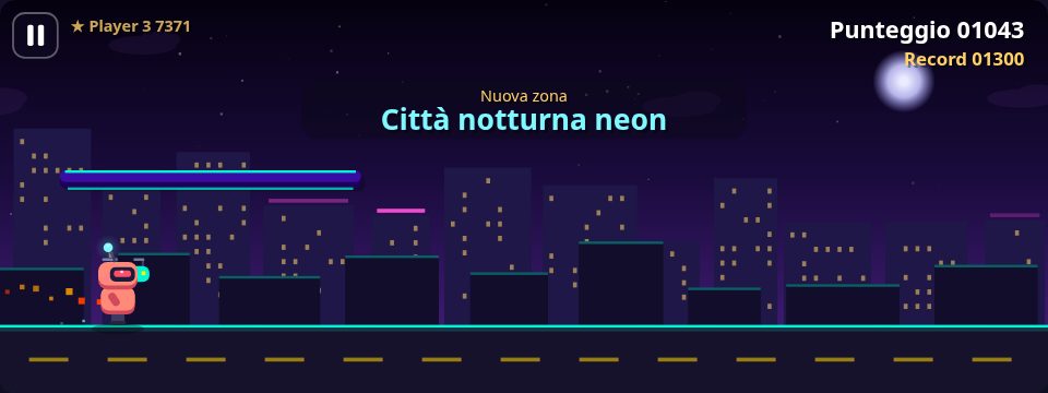 Il robottino di iacoco 1 corre nella Città notturna neon